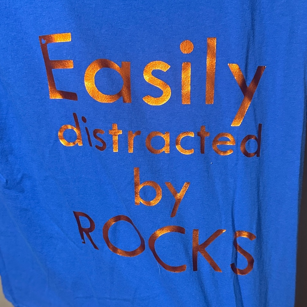 Blue T-Shirt with Orange Text
